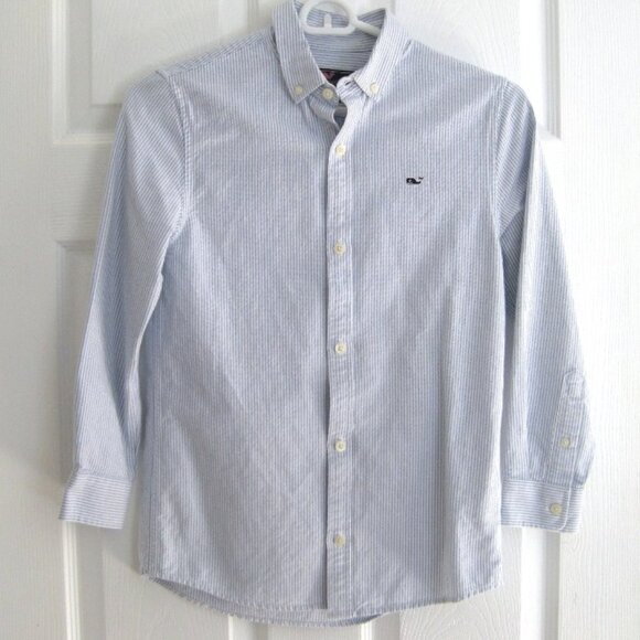 Vineyard Vines Oxford Whale Shirt Size S (8-10) Blue White Stipes 100% Cotton - Picture 1 of 6